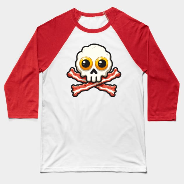 Bacon and Eggs Skull - Jolly Roger Baseball T-Shirt by DavesTees